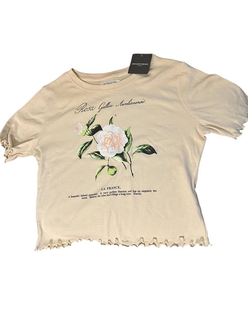 New Grayson threads graphic ruffle crop Rose France size XL floral Cream